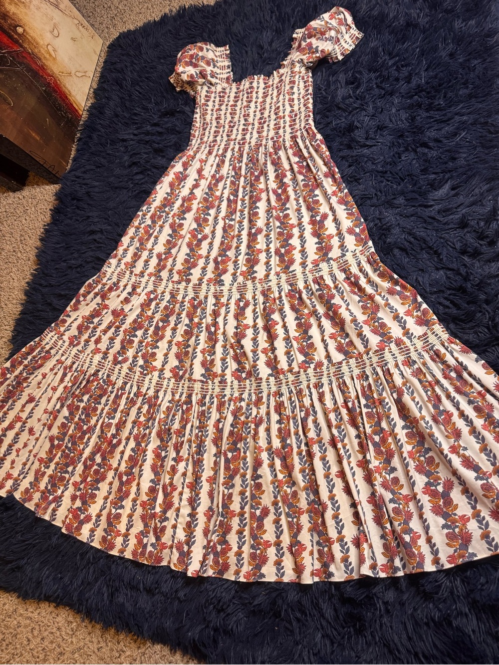 NWOT Tory Burch Floral Printed Smocked Midi Dress. Size L